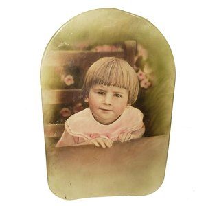 Vintage Celluloid Photograph 1920s Little Girl Bobbed Hair Pink Dress Flowers